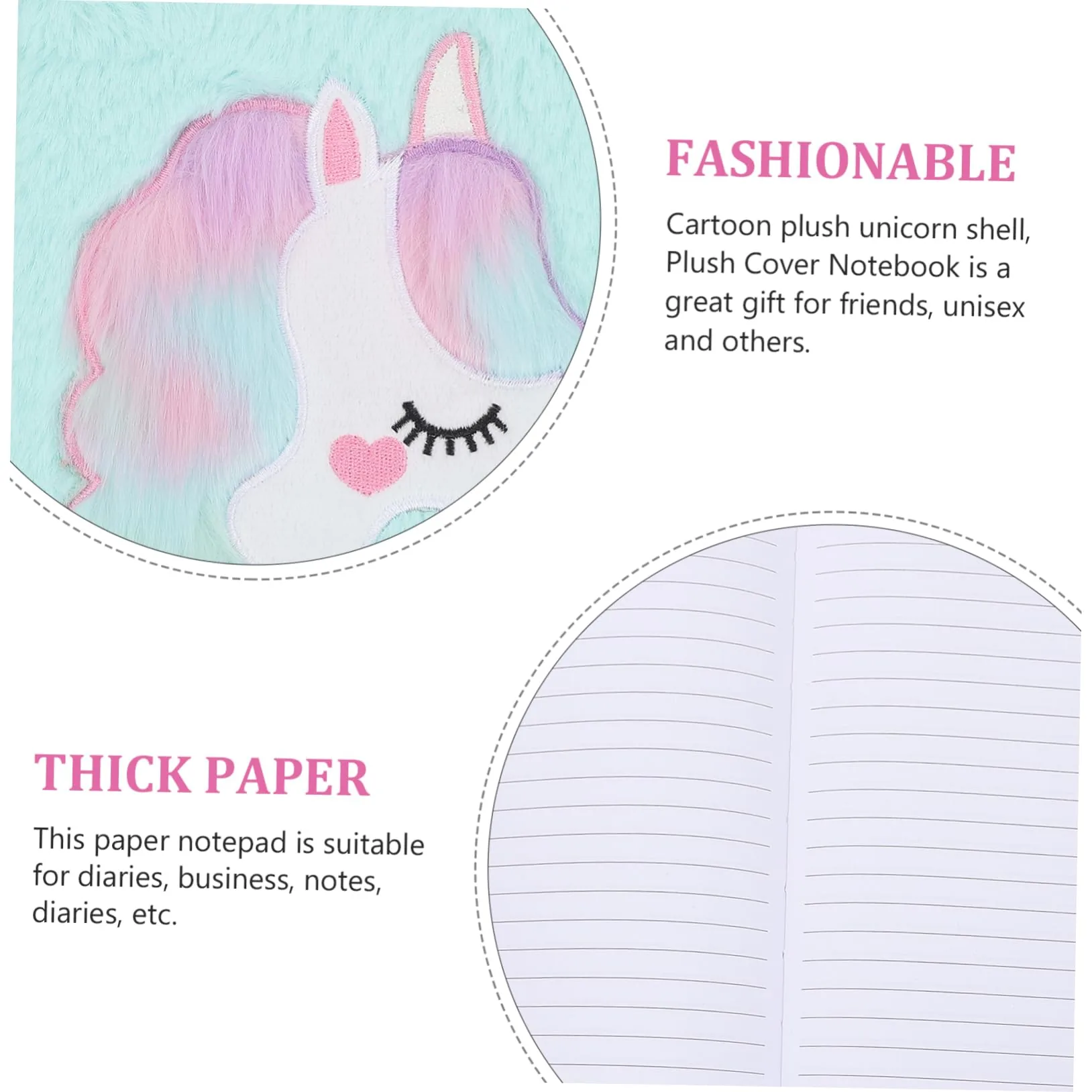 Unicorn Cartoon Plush Cover Notebook - Image 6